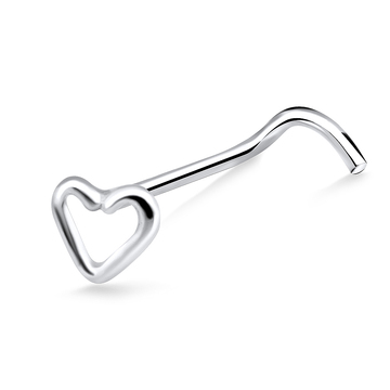 Hollow Heart Silver Curved Nose Stud NSKB-718